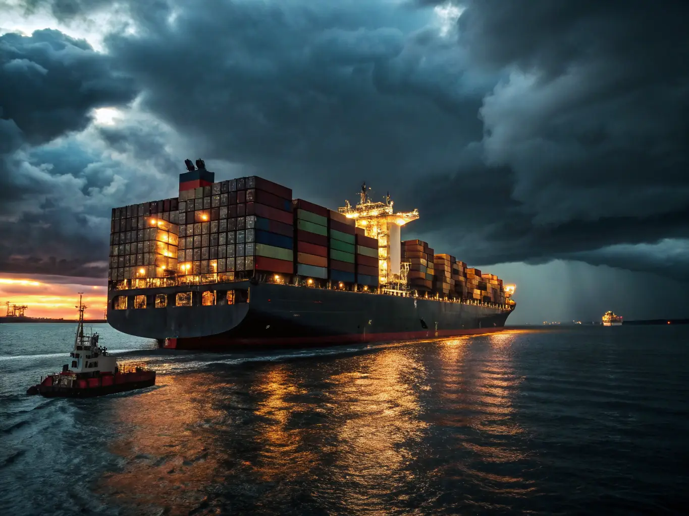 An image of a cargo ship at sea, with containers being loaded and unloaded, representing efficient shipping solutions.